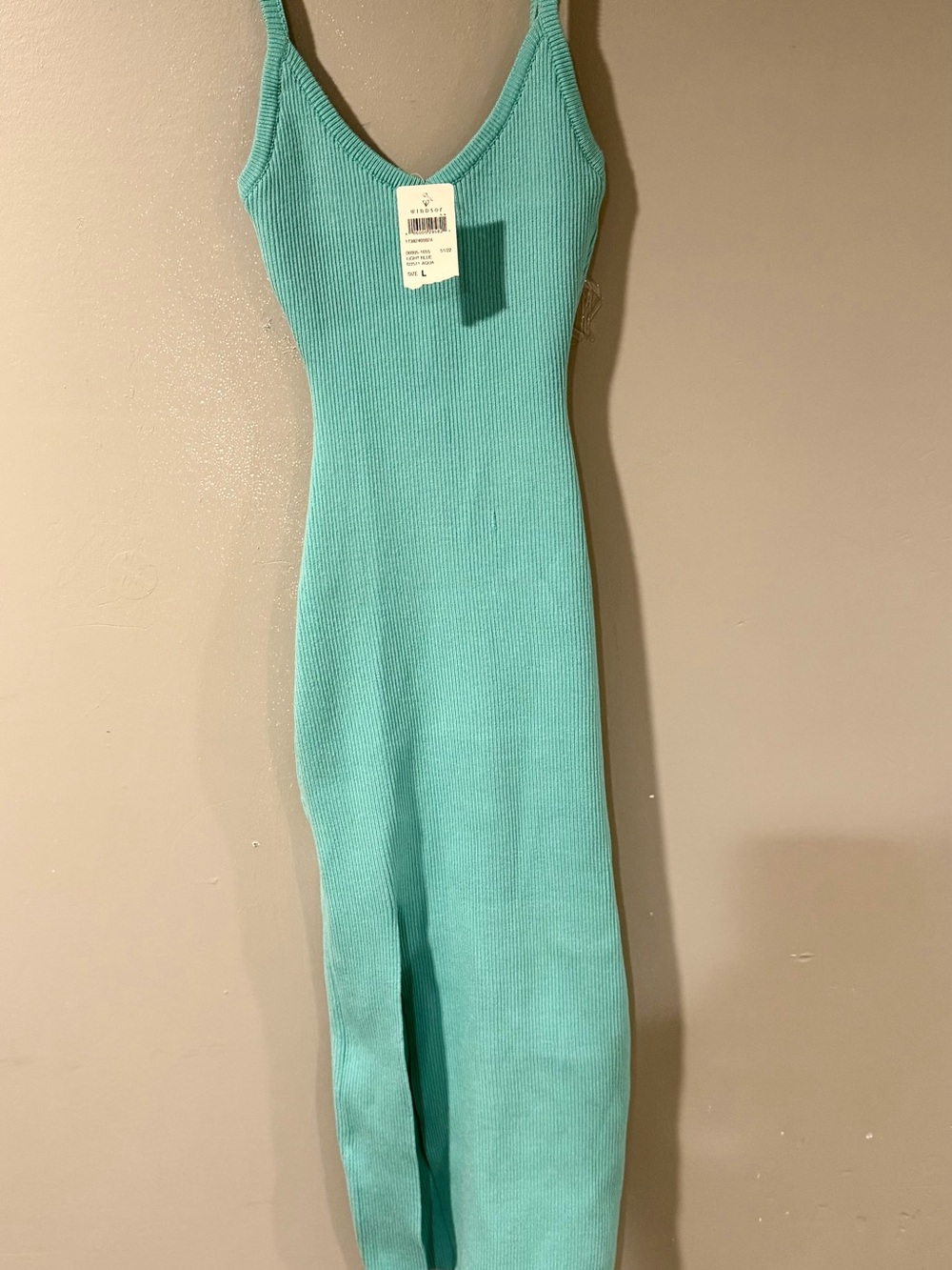 Windsor Aqua Ribbed Maxi Dress with V-Neck